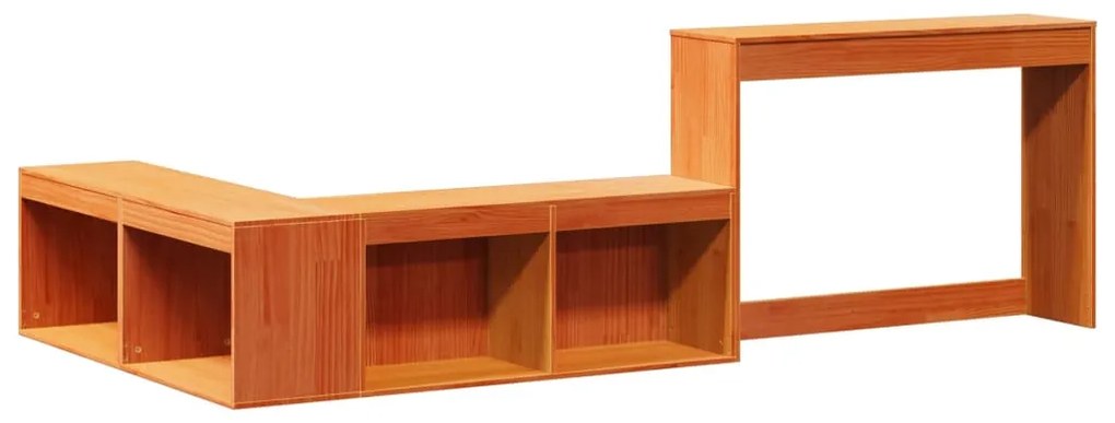 Κομοδίνο με Γραφείο Καφέ Κεριού 232x122x75 εκ Μασίφ Ξύλο Πεύκου - Καφέ