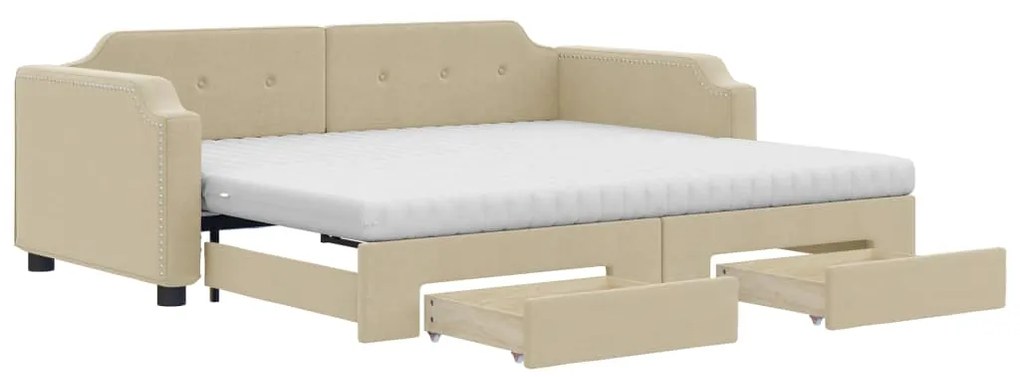 vidaXL Καναπές Κρεβάτι Συρόμενος Κρεμ 90x200 εκ. Ύφασμα &amp; Συρτάρια