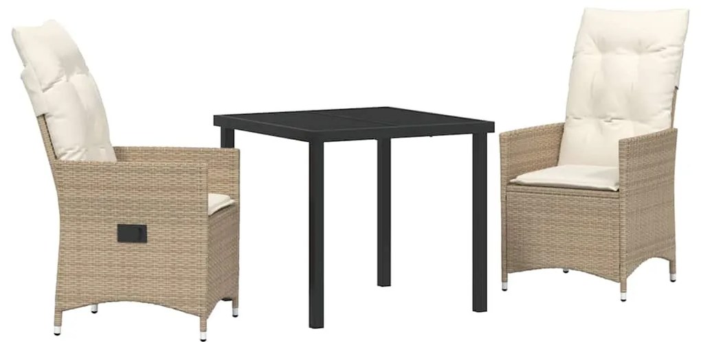 vidaXL Σέτ φαγητού για κήπο με μαξιλάρι 3 pcs Μπεζ συνθετικό ρατάν
