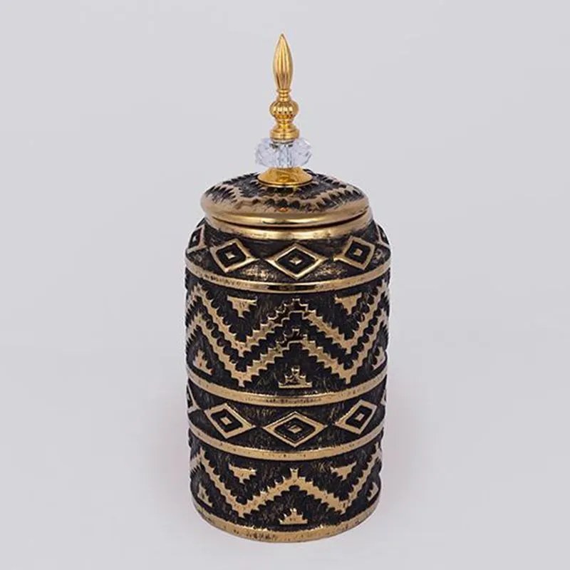 Βάζο Διακοσμητικό Με Καπάκι 752-20356 15x15x35,5cm Black-Gold Estheti Home Ceramic