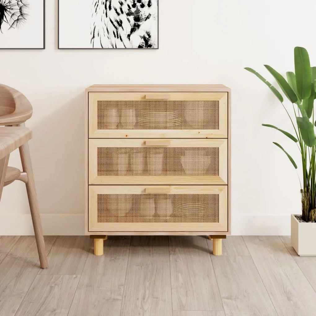 vidaXL Ντουλάπι Καφέ 60 x 30 x 70 εκ. από Μασίφ Πεύκο &amp; Φυσικό Ρατάν