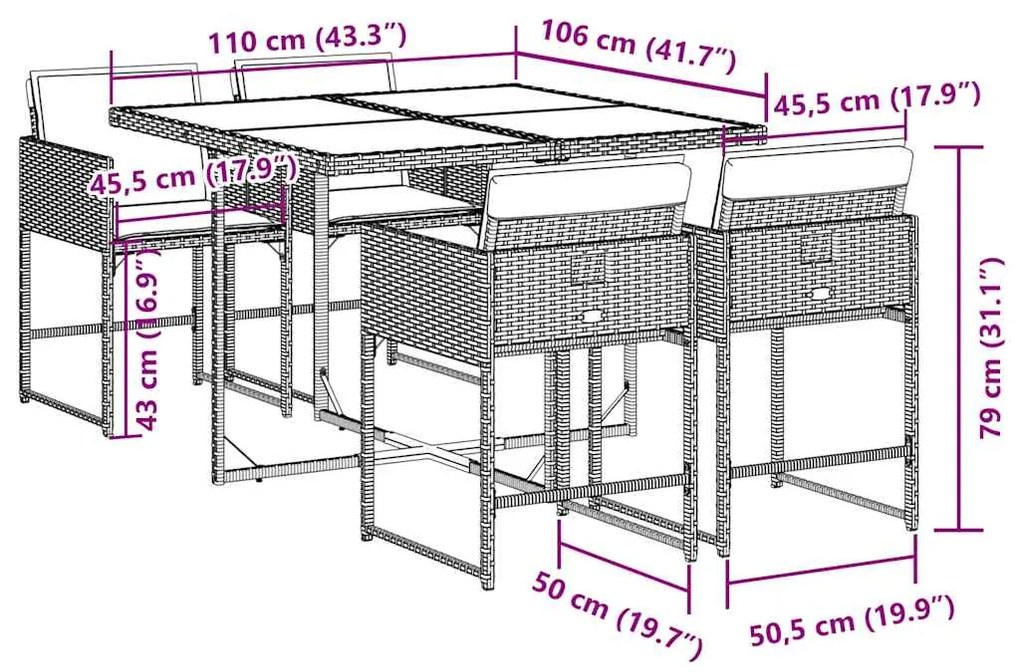 vidaXL Σετ Τραπεζαρίας Κήπου 5 Τεμαχίων Μαύρο Συνθ. Ρατάν με Μαξιλάρια