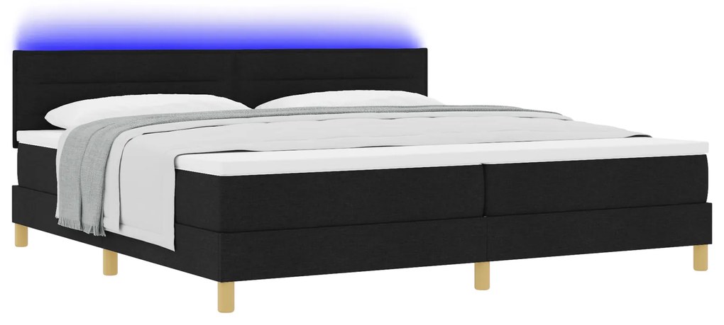 vidaXL Κρεβάτι Box Spring με Στρώμα & LED Μαύρο 200x200 εκ. Ύφασμα