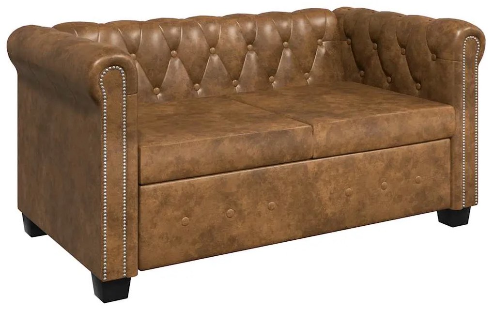 vidaXL Καναπές Διθέσιος Chesterfield Καφέ από Συνθετικό Δέρμα