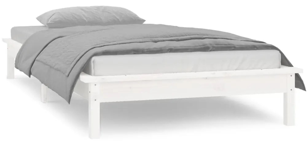 vidaXL Πλαίσιο Κρεβατιού με LED Λευκό 100 x 200 εκ. από Μασίφ Ξύλο