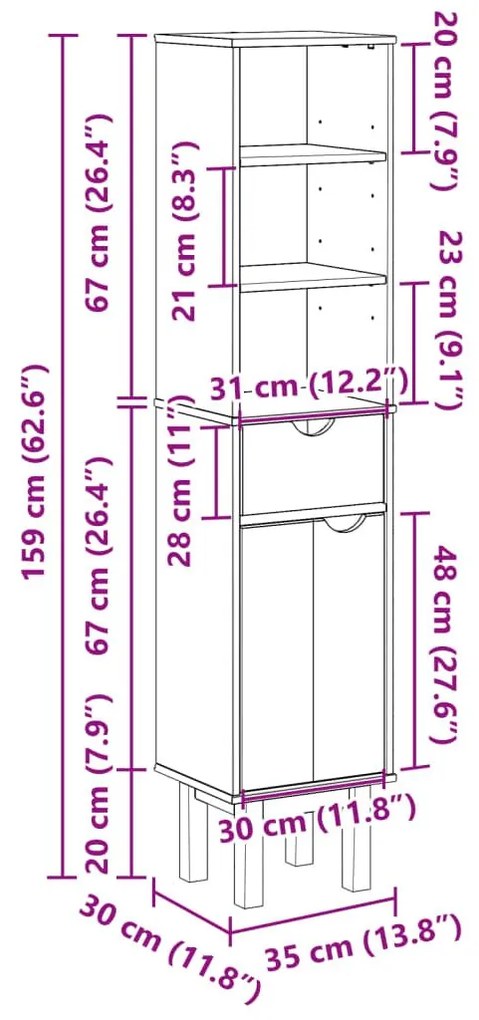 Ντουλάπι Μπάνιου OTTA 35x30x159 εκ. Μασίφ Ξύλο Πεύκου - Καφέ