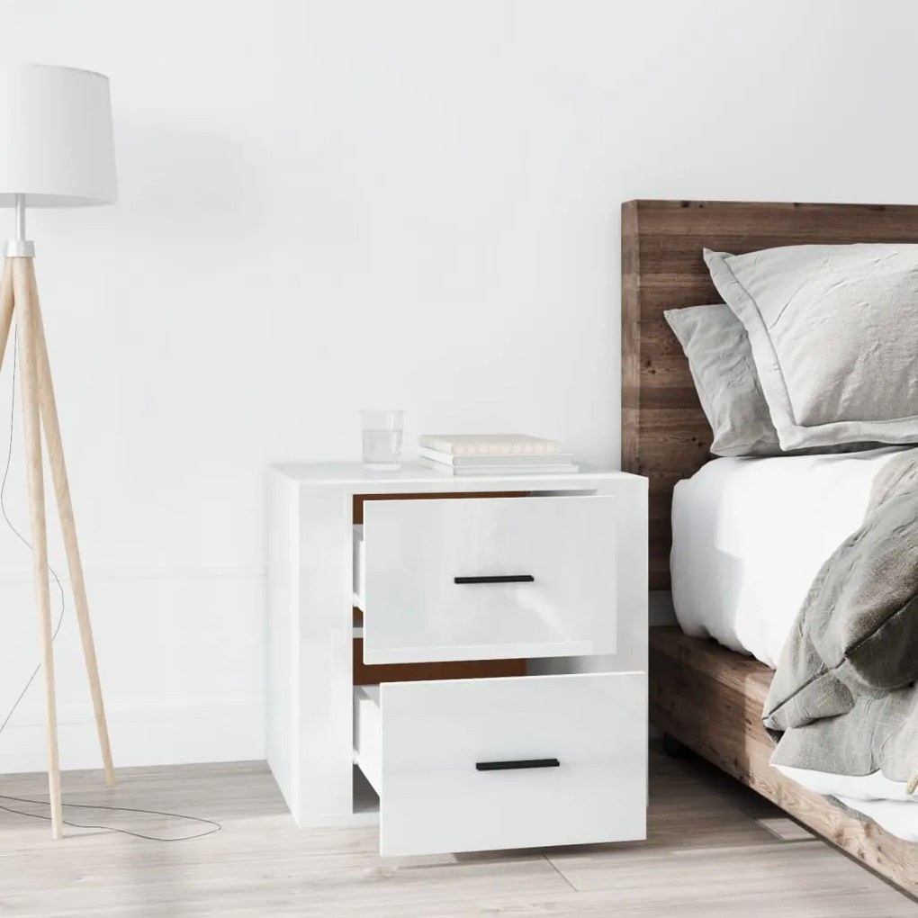 vidaXL Κομοδίνα Γυαλιστερό Λευκό 50 x 39 x 47 εκ.