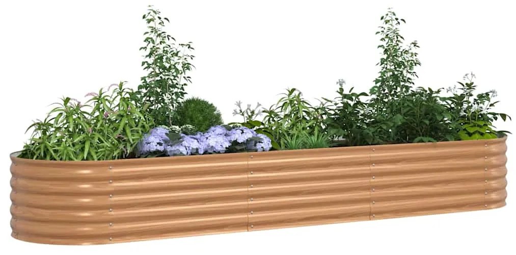 vidaXL Ψηλό Κρεβάτι Κήπου Καφέ με Ξύλινη Όψη 320 x 80 x 44 εκ. από Χάλυβα