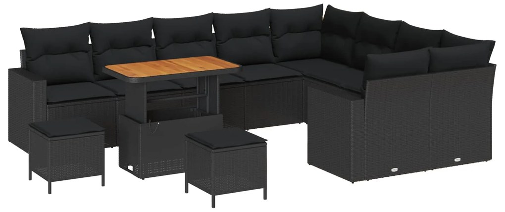 Σετ Καναπέ Κήπου με μαξιλάρι με αποθήκευση 12 pcs Μαύρο