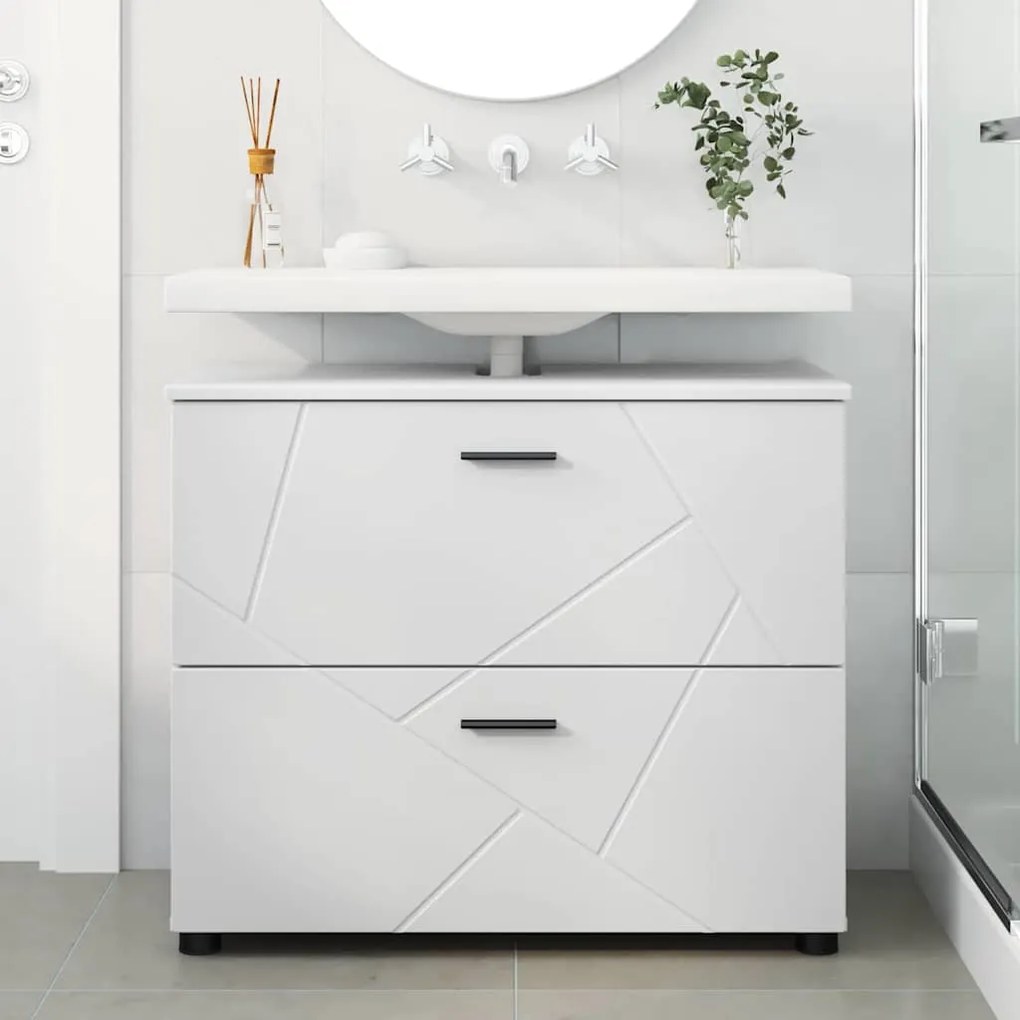vidaXL Ντουλάπι Μπάνιου Λευκό 76,5 x 35 x 64 εκ Επεξεργασμένο ξύλο