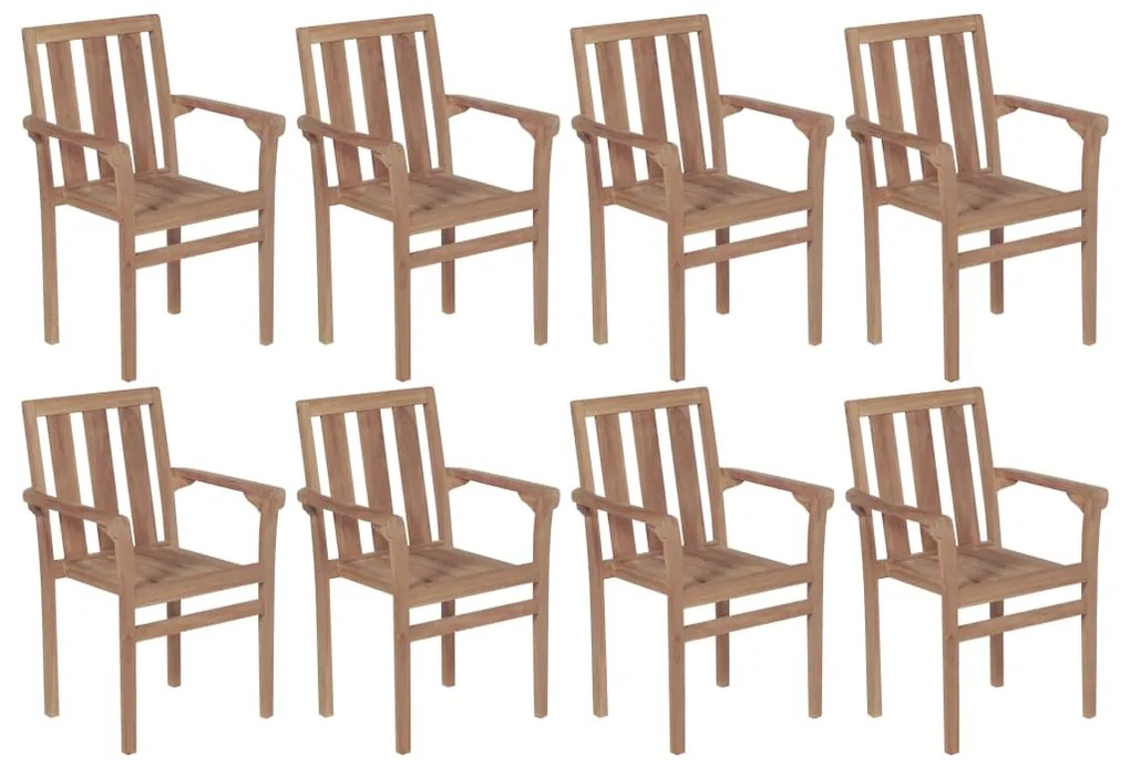 vidaXL Καρέκλες Κήπου Στοιβαζόμενες 8 τεμ. Μασίφ Ξύλο Teak & Μαξιλάρια