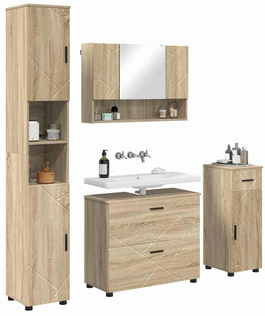 vidaXL Σετ Επίπλων Μπάνιου με ράφι 4 pcs Sonoma Δρυς 30 x 35 x 192 εκ.