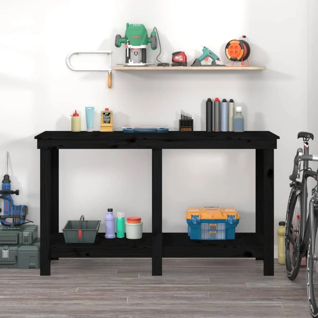 vidaXL Πάγκος Εργασίας Μαύρος 140x50x80 εκ. από Μασίφ Ξύλο Πεύκου