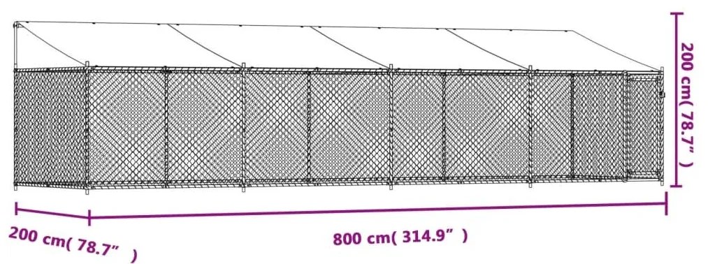 Κλουβί Σκύλου με Οροφή και Πόρτες Γκρι 8x2x2 μ. Γαλβ. Χάλυβας - Γκρι