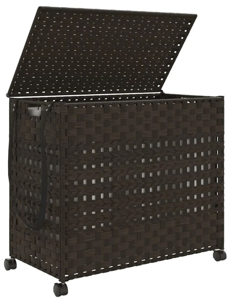 vidaXL Καλάθι Άπλυτων με Τροχούς Σκούρο Καφέ 66x35x60 εκ. από Ρατάν