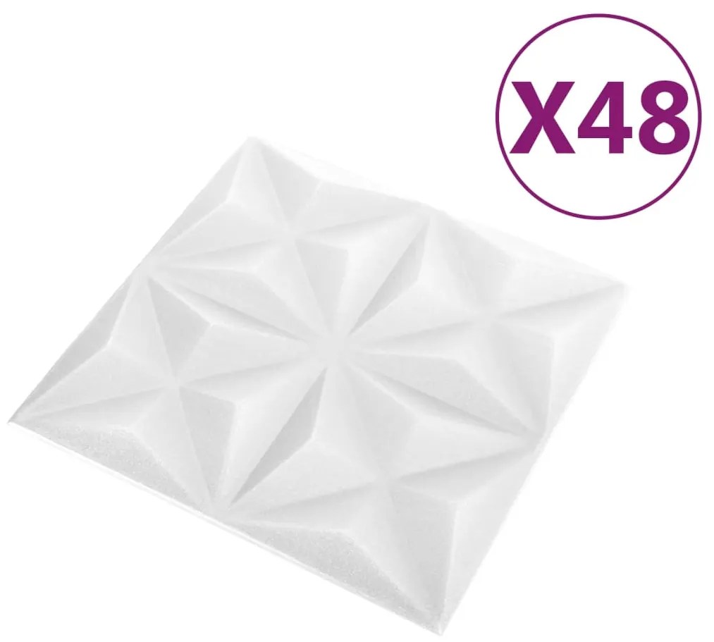 vidaXL Πάνελ Τοίχου 3D 48 τεμ. Λευκό Origami 50 x 50 εκ. 12 μ²