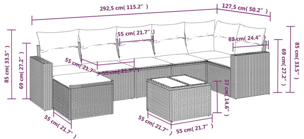 vidaXL Σαλόνι Κήπου 8 Τεμαχίων Μαύρο από Συνθετικό Ρατάν με Μαξιλάρια