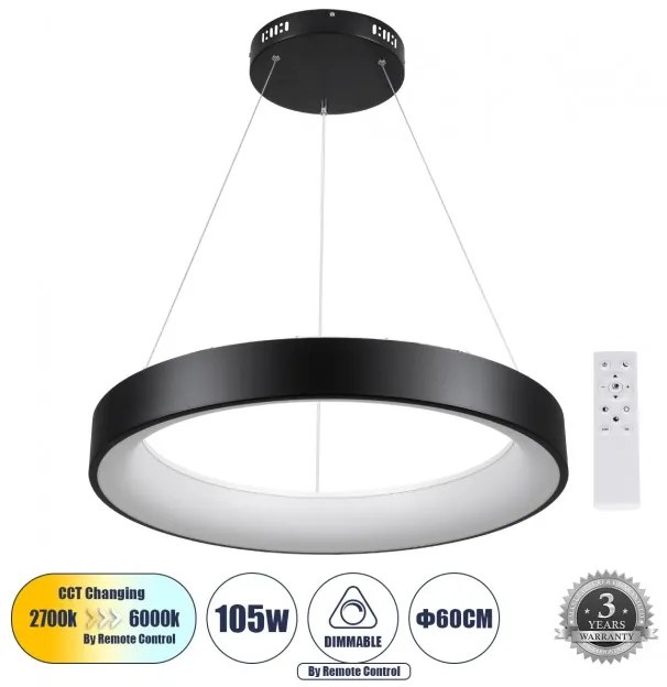 Κρεμαστό Φωτιστικό Οροφής LED 105W 12075lm SALEM Globostar 61245 Μαύρο