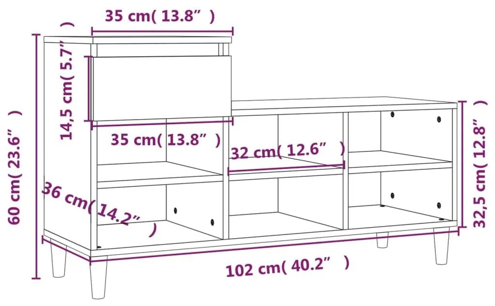 Παπουτσοθήκη Καπνιστή Δρυς 102x36x60 εκ. από Επεξεργασμένο Ξύλο - Καφέ