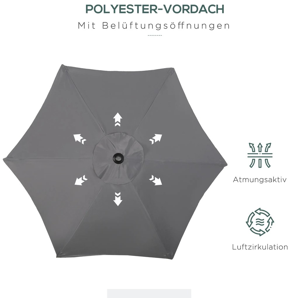 Ομπρέλα εξωτερικού χώρου Outsunny Ø196 cm, εξαγωνική ομπρέλα μπαλκονιού για παραλία, μπαλκόνι, κήπο, σκούρο γκρι