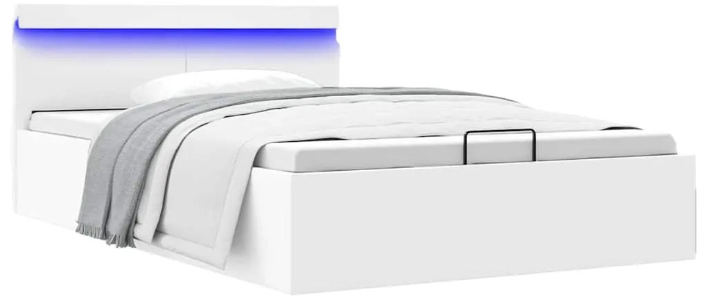 vidaXL Πλαίσιο Κρεβατιού με Αποθ. Χώρο/LED Λευκό 120x200 εκ. Δερματίνη