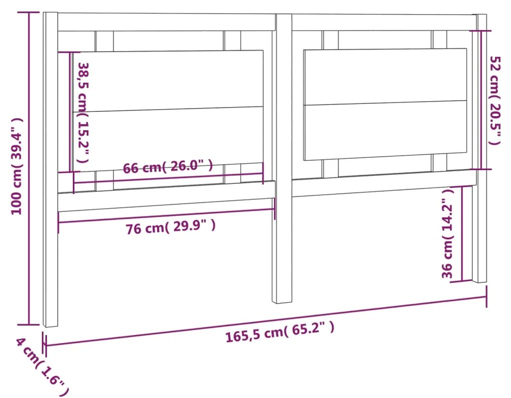 vidaXL Κεφαλάρι Κρεβατιού 165,5x4x100 εκ. από Μασίφ Ξύλο Πεύκου