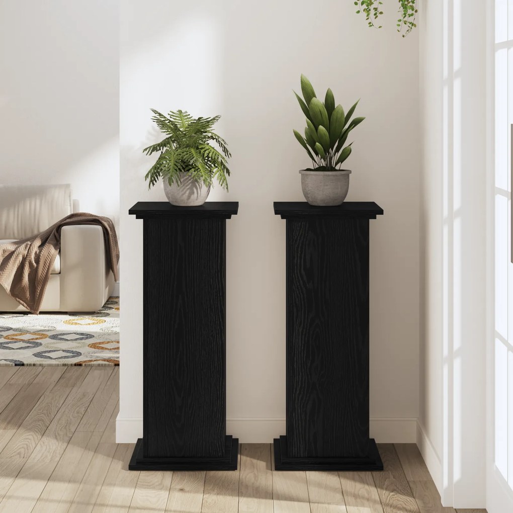 vidaXL Βάση Φυτών Μαύρη Δρυς 33x33x80 εκ. Κατασκευασμένο Ξύλο