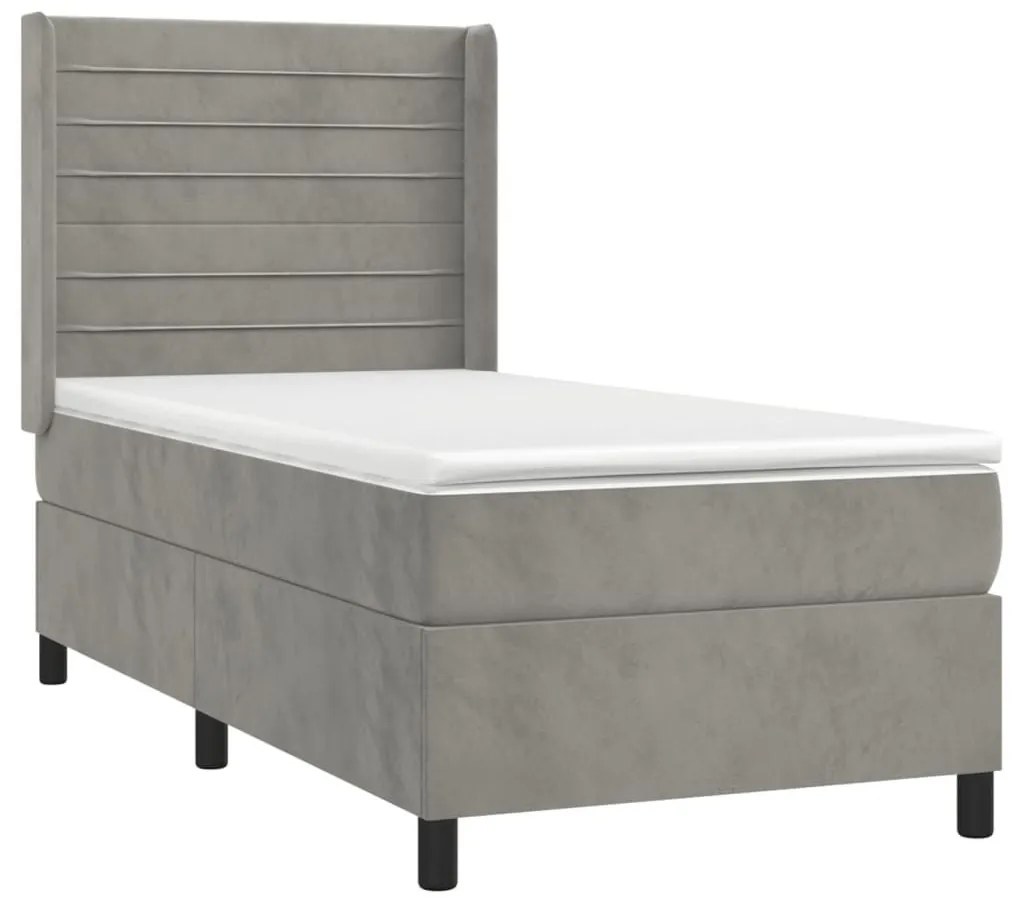 Κρεβάτι Boxspring με Στρώμα Ανοιχτό Γκρι 90x190 εκ. Βελούδινο - Γκρι