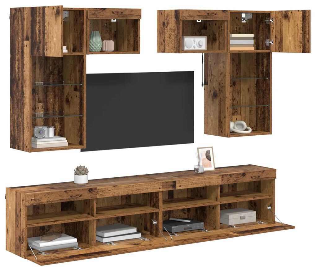 vidaXL Μονάδες Τοίχου Τηλεόρασης 6 pcs Μαύρη Οξυά Επεξεργασμένο ξύλο