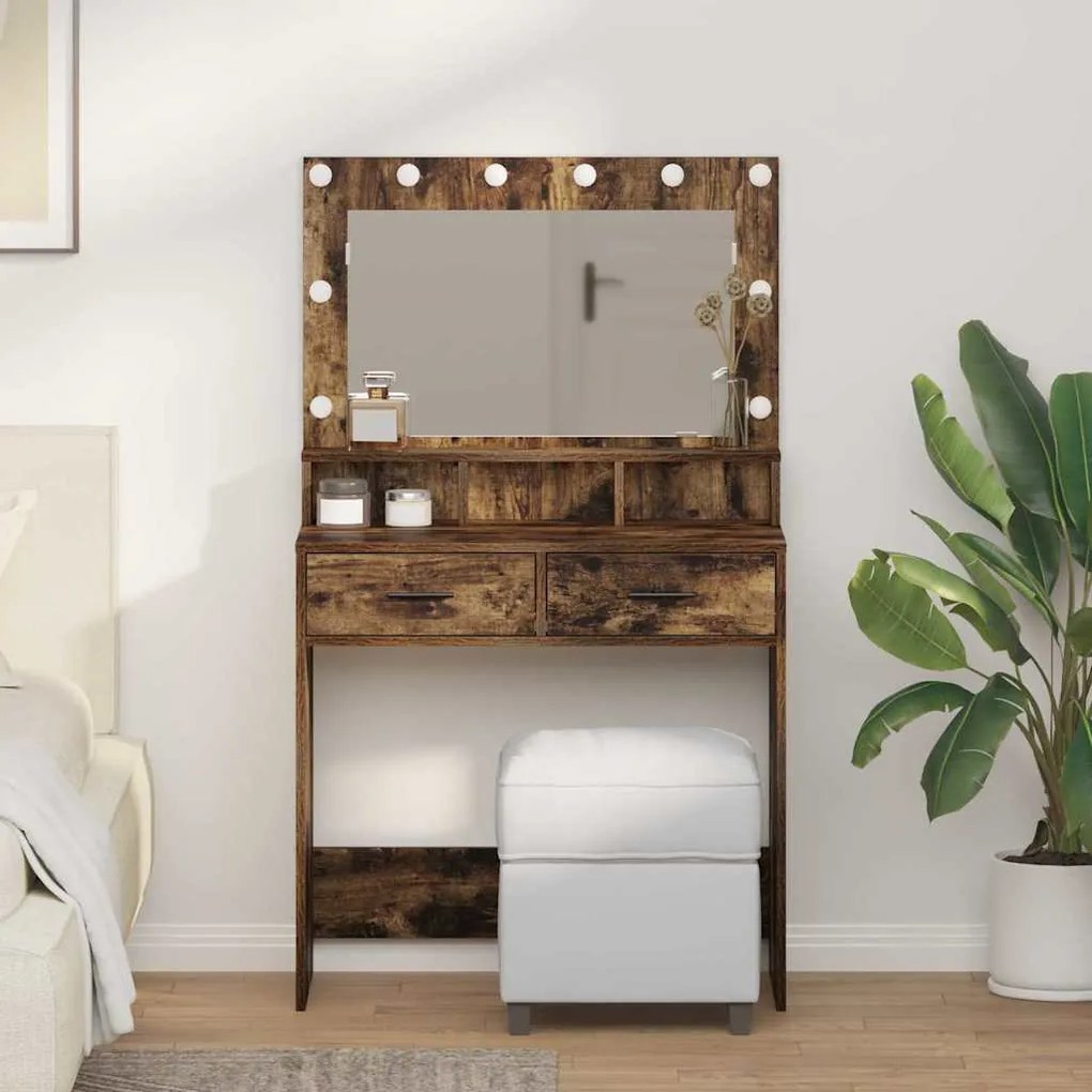 vidaXL Κομοδίνο Καπνιστή δρυς 79 x 41 x 135 cm Επεξεργασμένο ξύλο