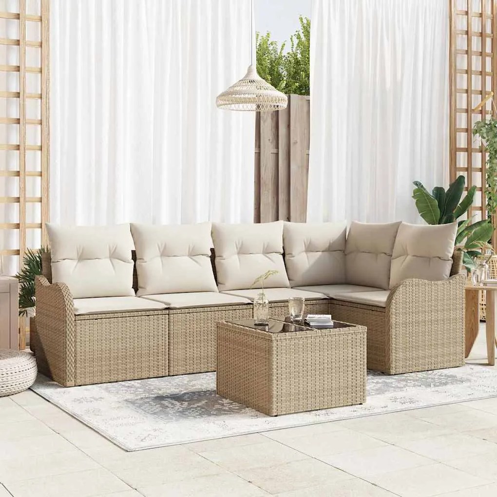 vidaXL Σετ Καναπέ Κήπου με μαξιλάρι 6 pcs Μπεζ Πολυ ράταν