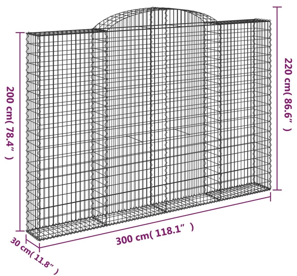 vidaXL Συρματοκιβώτια Τοξωτά 3 τεμ. 300x30x200/220 εκ. Γαλβαν. Ατσάλι