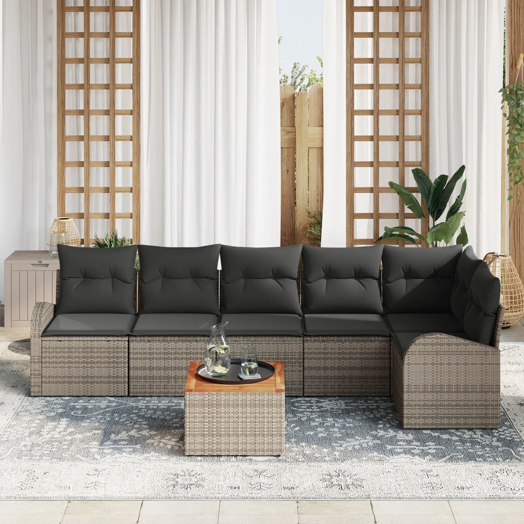 vidaXL Σαλονάκι κήπου 7 pcs Γκρι Μεγάλο Ρατάν