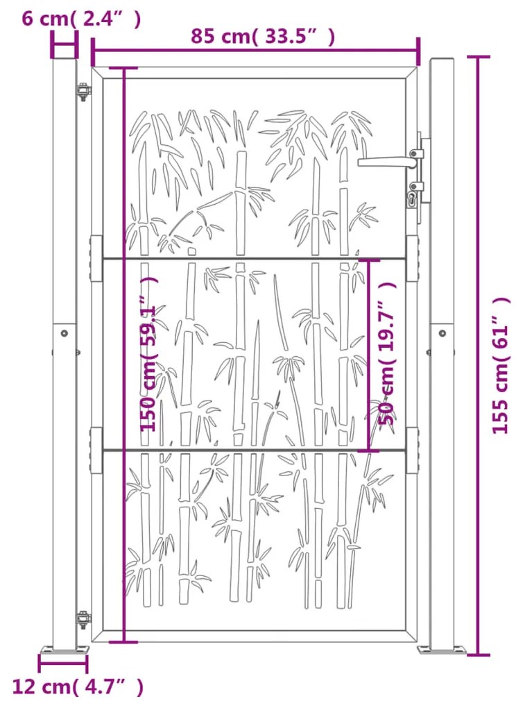 Πύλη Κήπου με Σχέδιο Μπαμπού 105 x 155 εκ. από Ατσάλι Corten - Καφέ