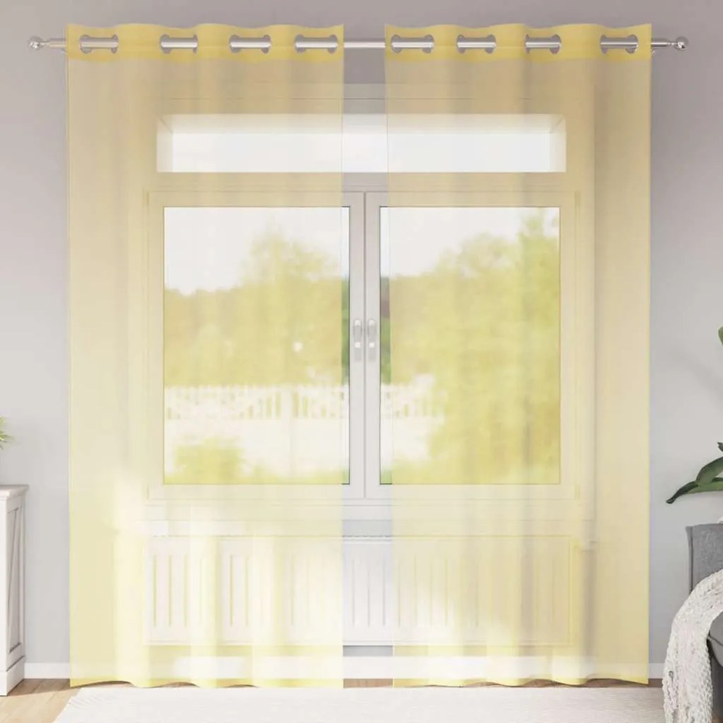 vidaXL Voile κουρτίνες με ροδέλες 2 τεμάχια Κίτρινο