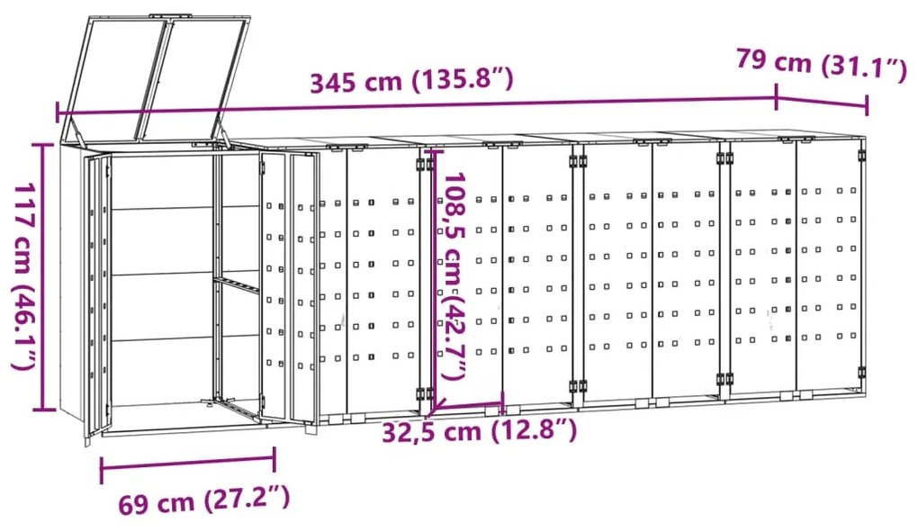 ΠΛΑΙΣΙΟ ΚΑΔΩΝ ΑΠΟΡΡΙΜΜΑΤΩΝ 5 ΚΑΔΟΙ ΜΑΥΡΟ 345X79X117 ΕΚ. ΑΤΣΑΛΙ 3279980