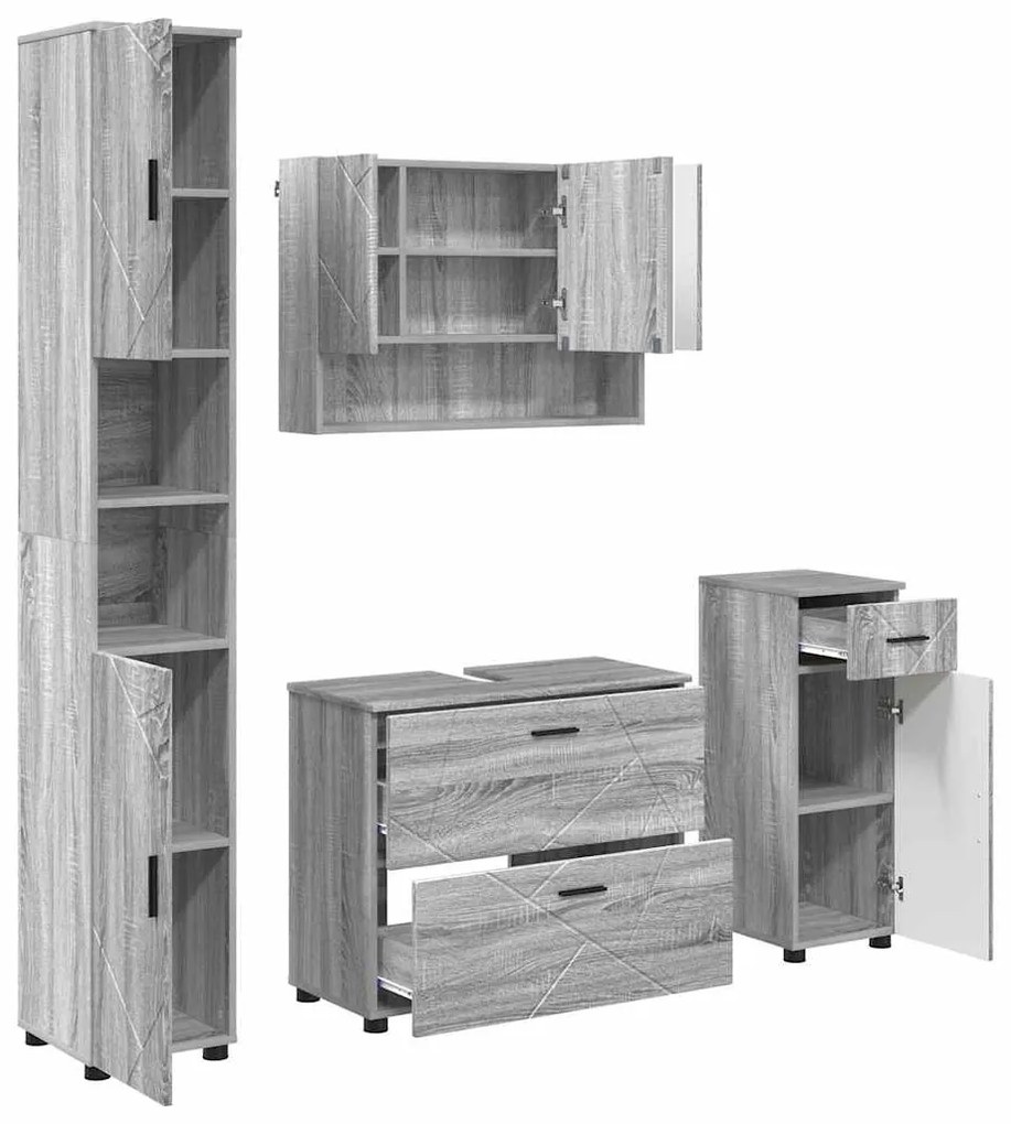 vidaXL Σετ Επίπλων Μπάνιου με ράφι 4 pcs Γκρι sonoma 30 x 35 x 192 εκ.