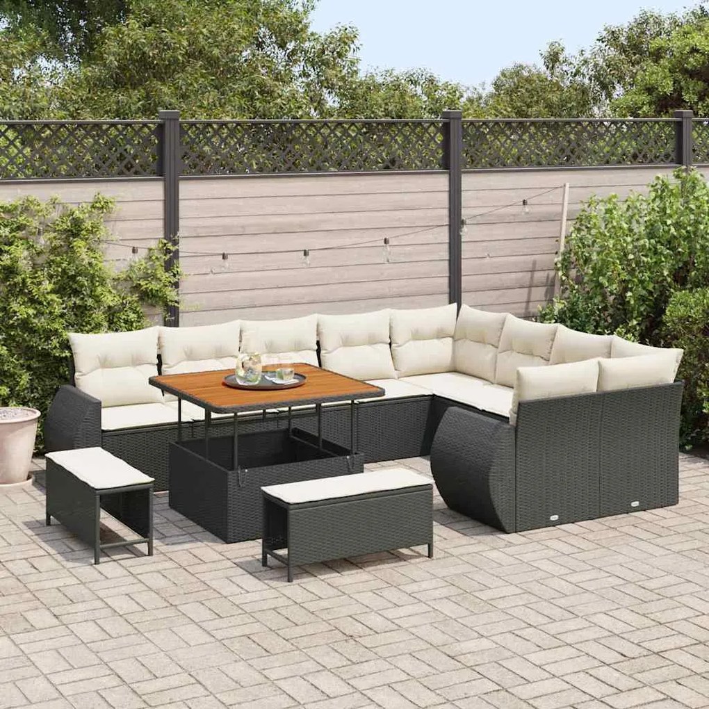 vidaXL Σετ Καναπέ Κήπου 12 pcs Μαύρο και κρεμ 100 x 100 x 71 cm