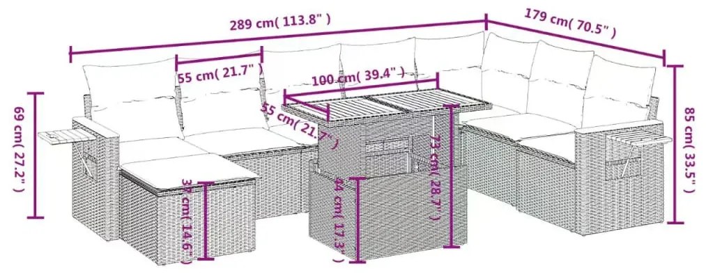 vidaXL Σαλόνι Κήπου Σετ 9 τεμ. Μπεζ Συνθετικό Ρατάν με Μαξιλάρια