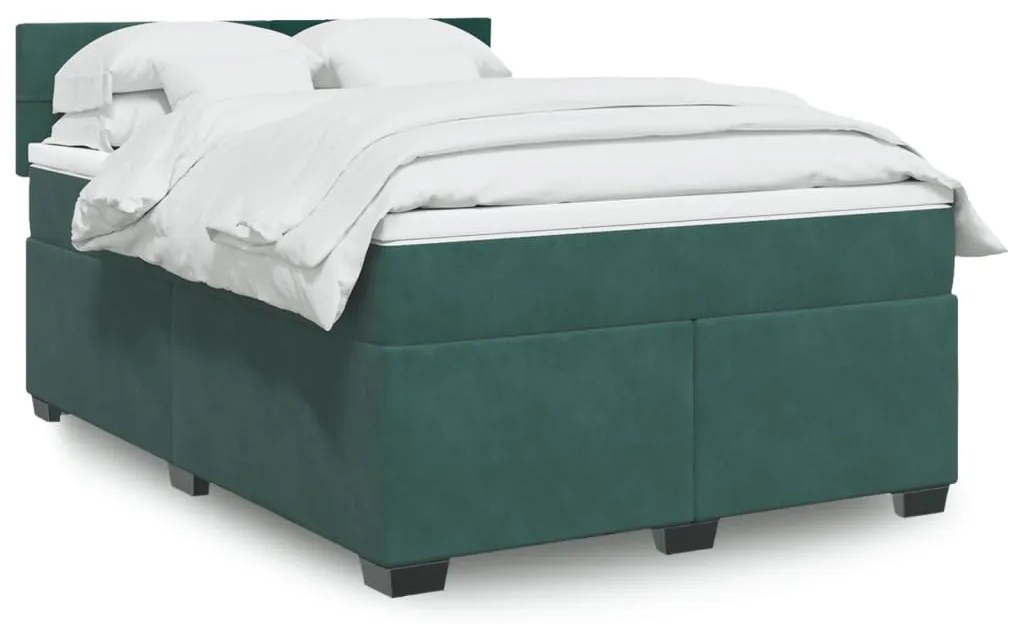 vidaXL Κρεβάτι Boxspring με Στρώμα Σκούρο Πράσινο 140x200εκ. Βελούδινο