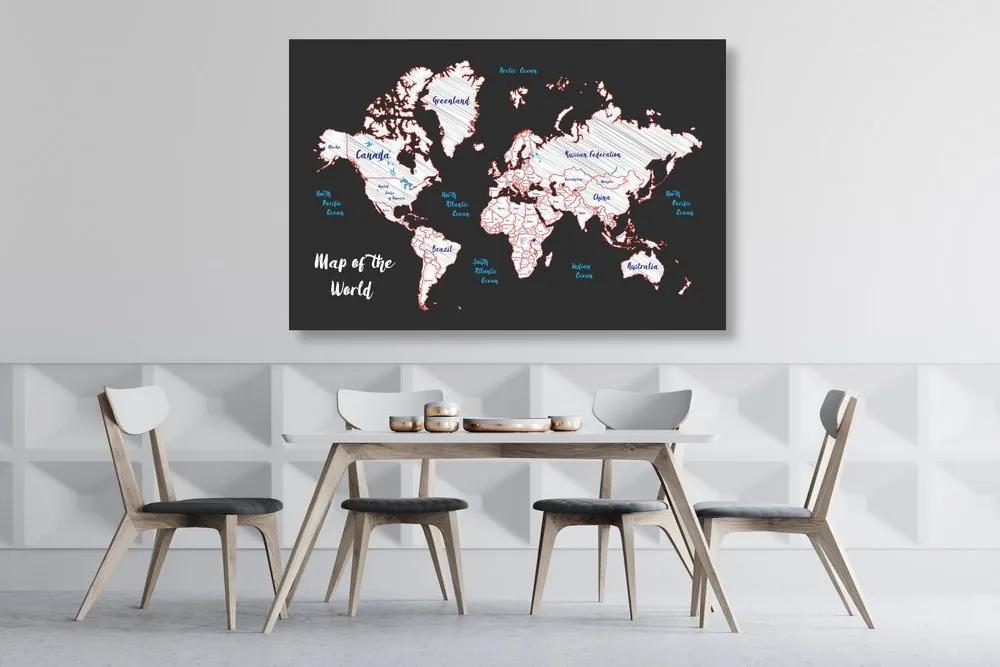 Εικόνα στο φελλό ενός μοναδικού παγκόσμιου χάρτη - 120x80  wooden