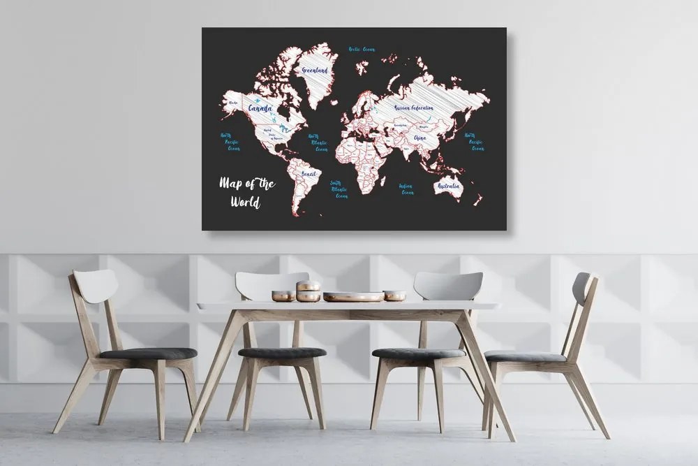 Εικόνα στο φελλό ενός μοναδικού παγκόσμιου χάρτη - 90x60