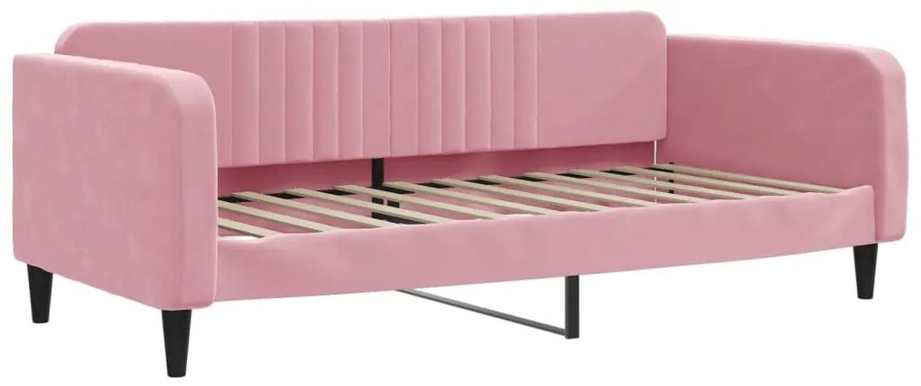 vidaXL Καναπές Κρεβάτι Συρόμενος Ροζ 90x200 εκ. Βελούδινος Στρώματα
