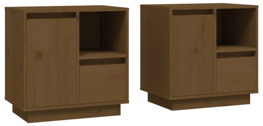 vidaXL Κομοδίνα 2 τεμ. Καφέ Μελί 50x34x50 εκ. από Μασίφ Ξύλο Πεύκου