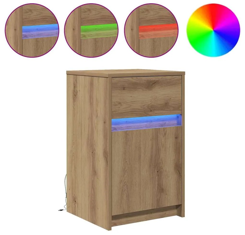 vidaXL LED Κρεβατάκι Ντουλάπα με συρτάρι artisan δρυς 38 x 34 x 61 εκ.