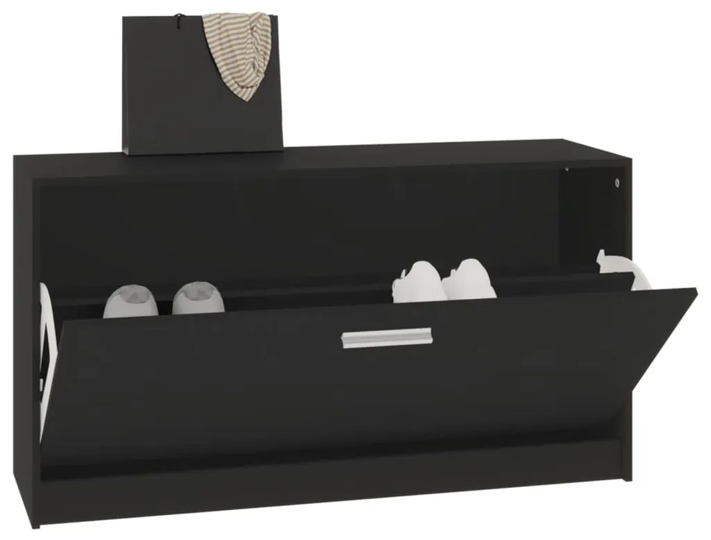 vidaXL Πάγκος Παπουτσιών Μαύρος 80x24x45 εκ. από Τεχνητό Ξύλο