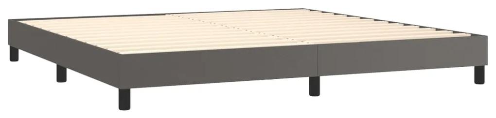 vidaXL Κρεβάτι Boxspring με Στρώμα Γκρι 200x200 εκ. Συνθετικό Δέρμα