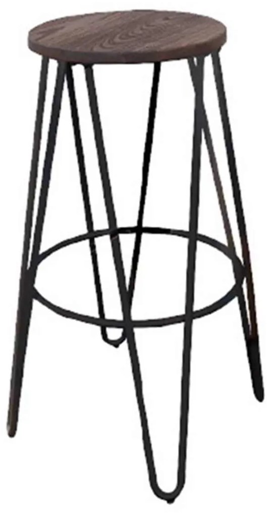 Σκαμπώ Arco Wood Bar Dark Oak Antique Black D. 33 H.76cm