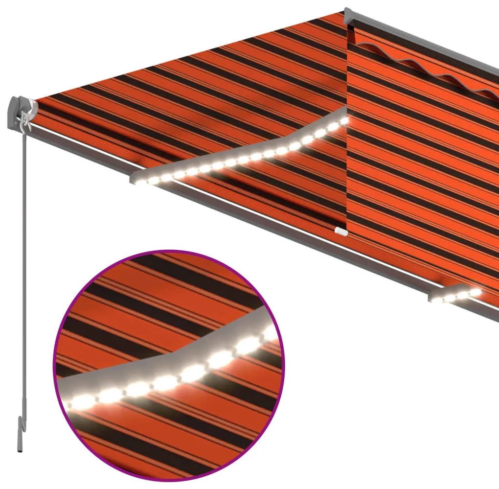 vidaXL Τέντα Αυτόματη με Σκίαστρο/LED/Αισθ. Ανέμου Πορτ./Καφέ 4,5x3 μ