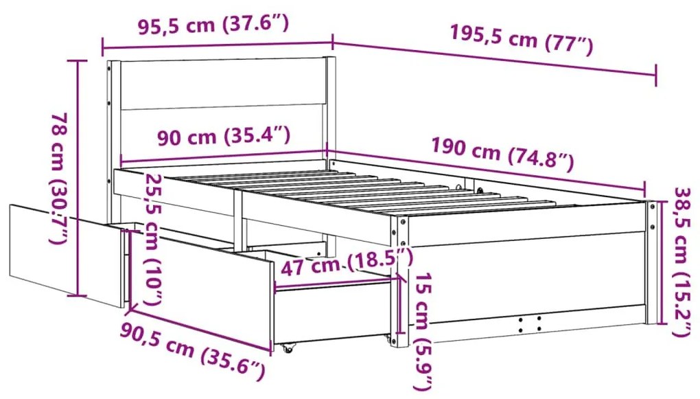 Σκελετός Κρεβ. Χωρίς Στρώμα Λευκό 90x190 εκ Μασίφ Πεύκο - Λευκό